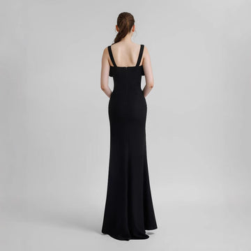 Diamond Strap Bow Slit Elegant Prom Dress